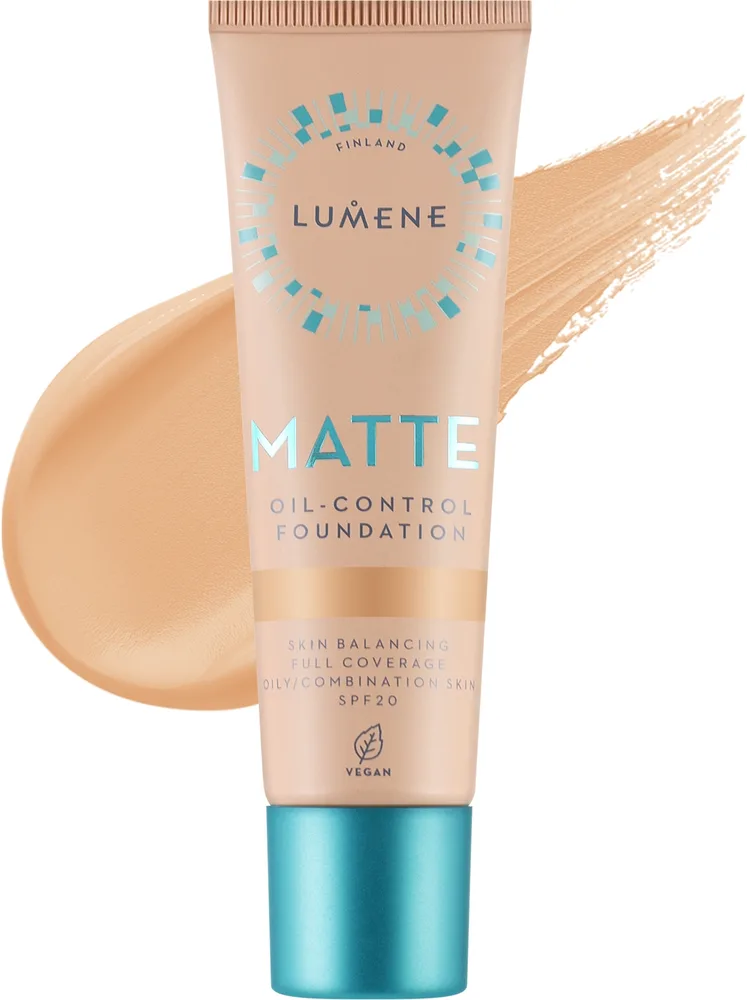 Тональная основа Lumene Matte Oil-Control Foundation SPF 20 матирующая веганская, 30 мл, оттенок 3 - Fresh Apricot