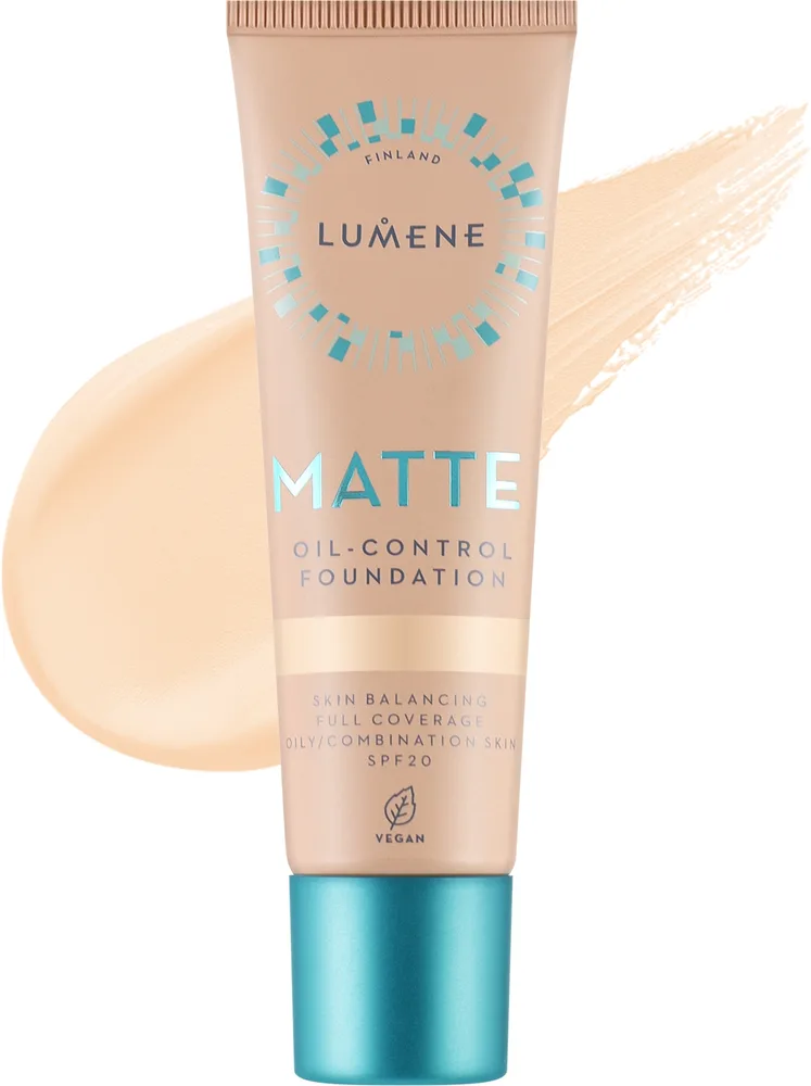 Тональная основа Lumene Matte Oil-Control Foundation SPF 20 матирующая веганская, 30 мл, оттенок 0 - Light Ivory