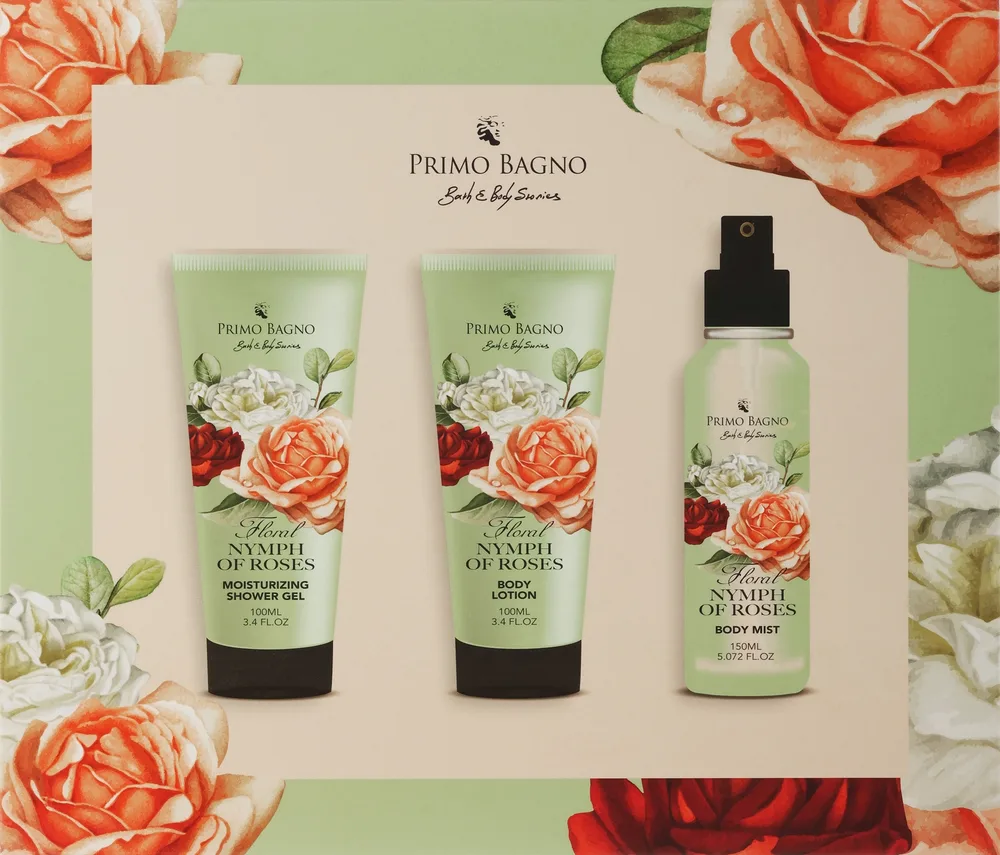 Набор для тела Primo Bagno Floral Nymph Of Roses гель лосьон и спрей с алоэ и глицерином 100+100+150 мл