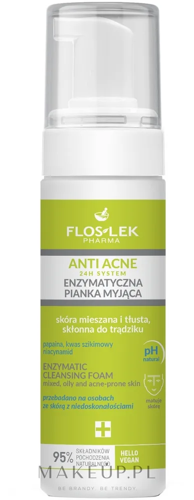 Floslek Anti Acne 24H System энзимная очищающая пенка с папаином для жирной кожи 150 мл