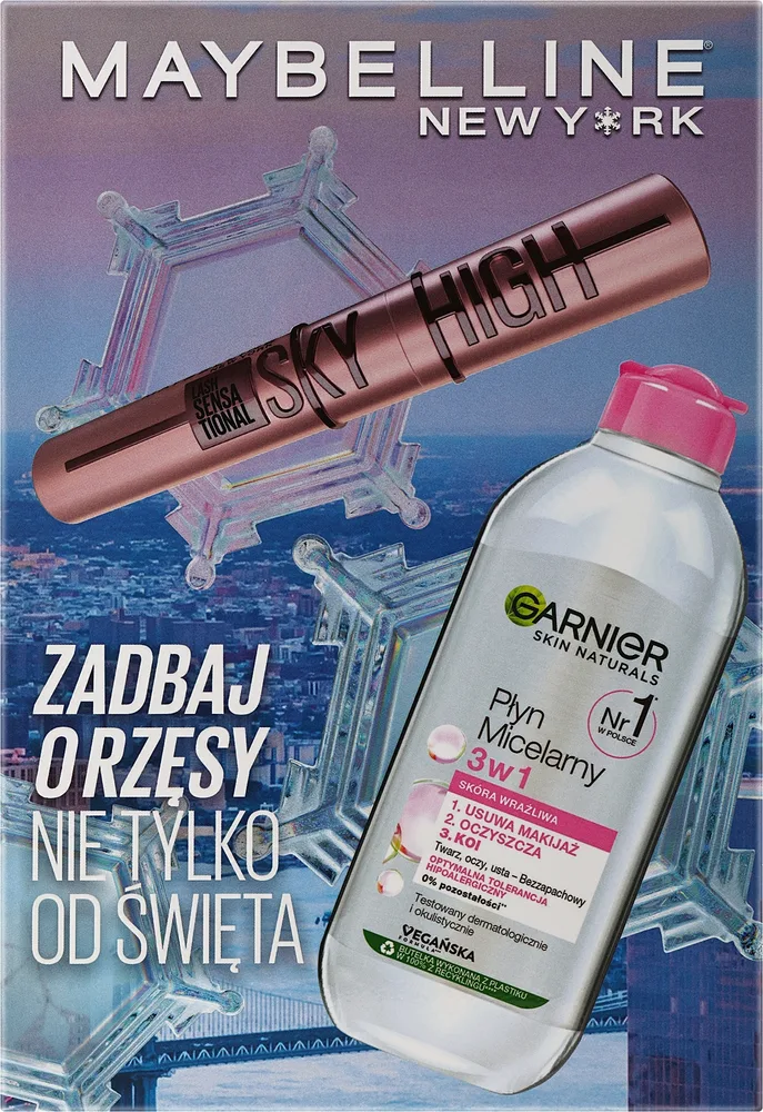 Maybelline New York Zestaw - Набор Maybelline Lash Sensational Sky High тушь для ресниц и мицеллярная вода 3в1 7.2+400 мл
