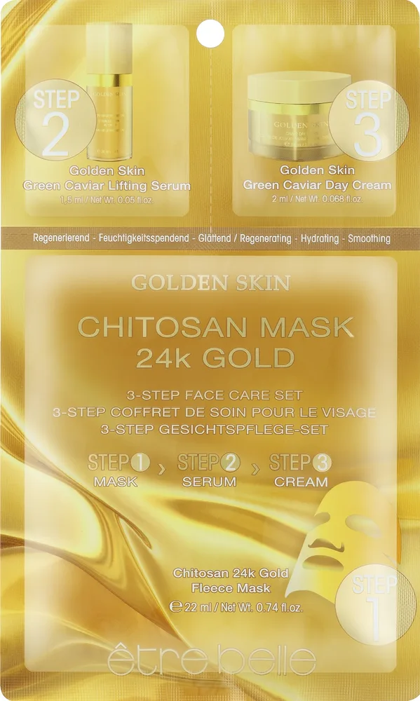 Набор для лица Etre Belle 3 Step Chitosan 24K тканевая маска с золотом сыворотка и дневной крем