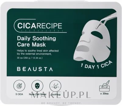 Beausta Cicarecipe Daily Soothing Care Mask — успокаивающая тканевая маска для лица с центеллой и керамидами, 30 шт