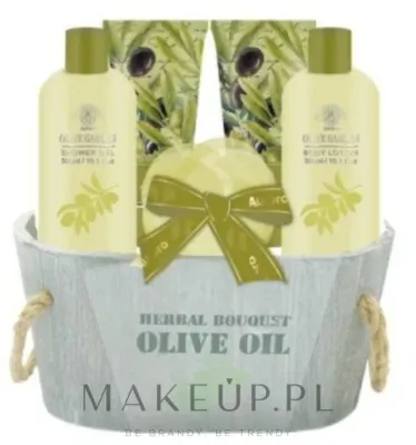 Набор Aurora Herbal Bouquet Olive Oil гель для душа 300 мл лосьон 300 мл крем для рук 180 мл скраб 180 мл мочалка и корзинка