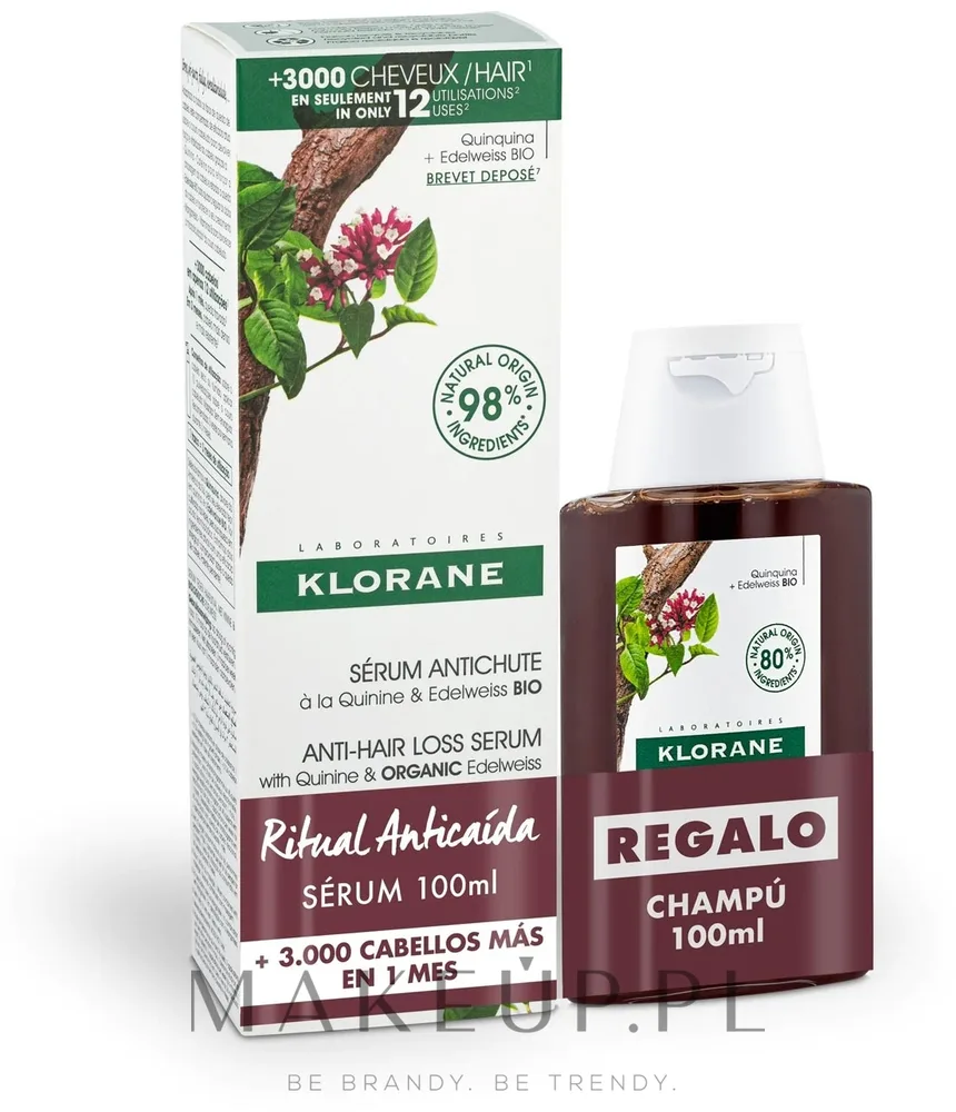 Набор для волос Klorane Quinine and Edelweiss шампунь и сыворотка с хинином и эдельвейсом для ослабленных волос 2x100 мл