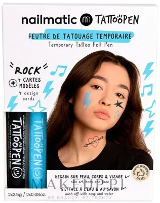 Набор для временных татуировок Nailmatic Tattoopen Duo Set Rock, два маркера по 2,5 г и четыре карточки с рисунками