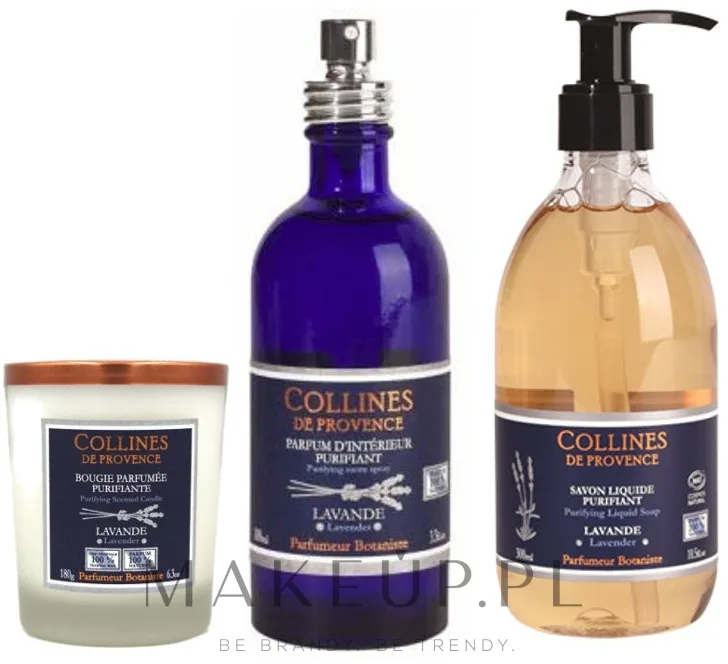 Набор Collines De Provence Natural Lavender жидкое мыло 300 мл свеча 180 г и спрей для дома 100 мл