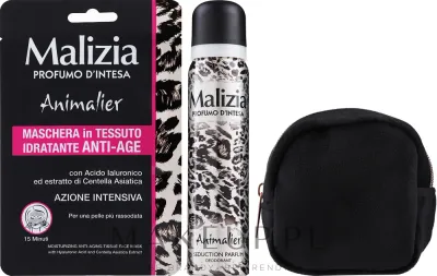 Набор Malizia Animalier дезодорант 100 мл тканевая маска для лица и косметичка