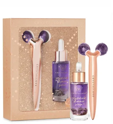 Набор Crystallove Amethyst 3D Limited Edition массажер для лица из аметиста и сыворотка с бакучиолом 30 мл
