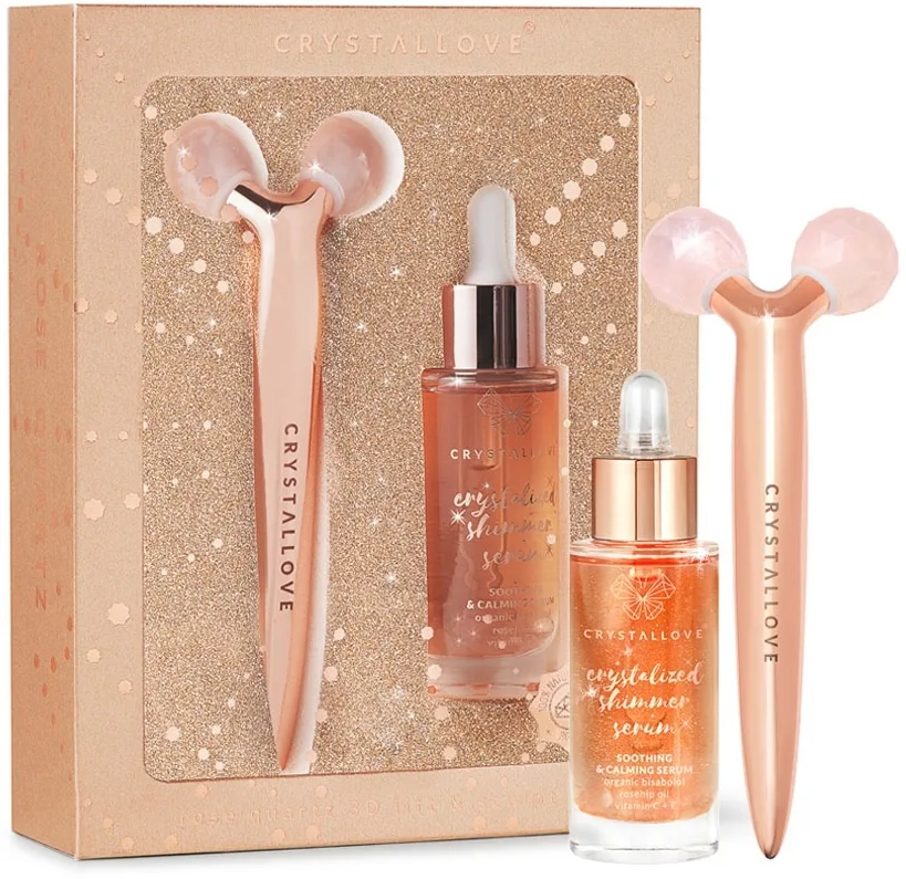 Набор Crystallove Rose Quartz 3D Limited Edition массажер для лица розового кварца и сыворотка 30 мл
