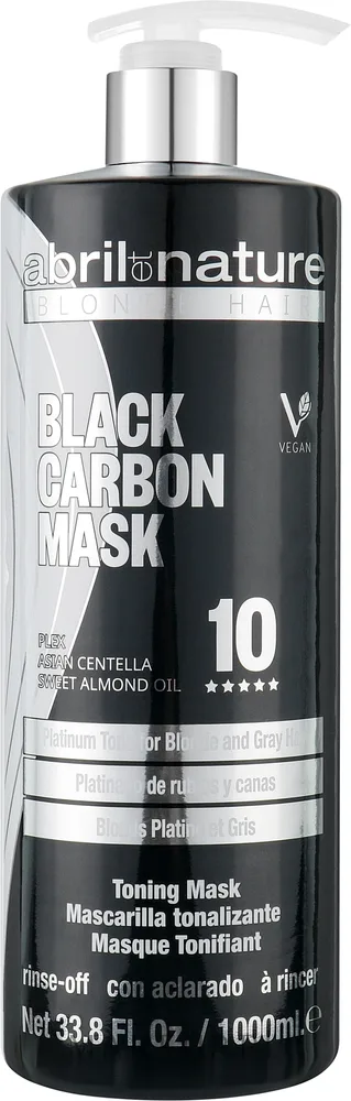Чёрная тонирующая маска для светлых волос Abril et Nature Black Carbon против желтизны, центелла, миндальное масло, пигменты, 1000 мл