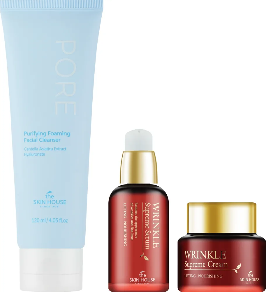 Набор для лица The Skin House Wrinkle Supreme пенка сыворотка и крем с женьшенем и гиалуроном 120+50+50 мл