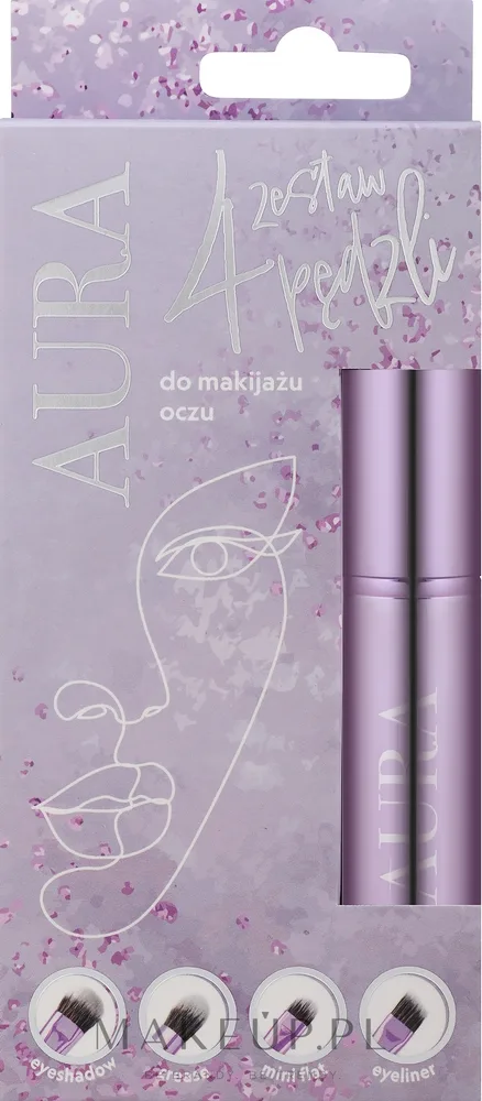 Набор кистей для макияжа глаз Aura Cosmetics 4 шт. фиолетовый с чехлом