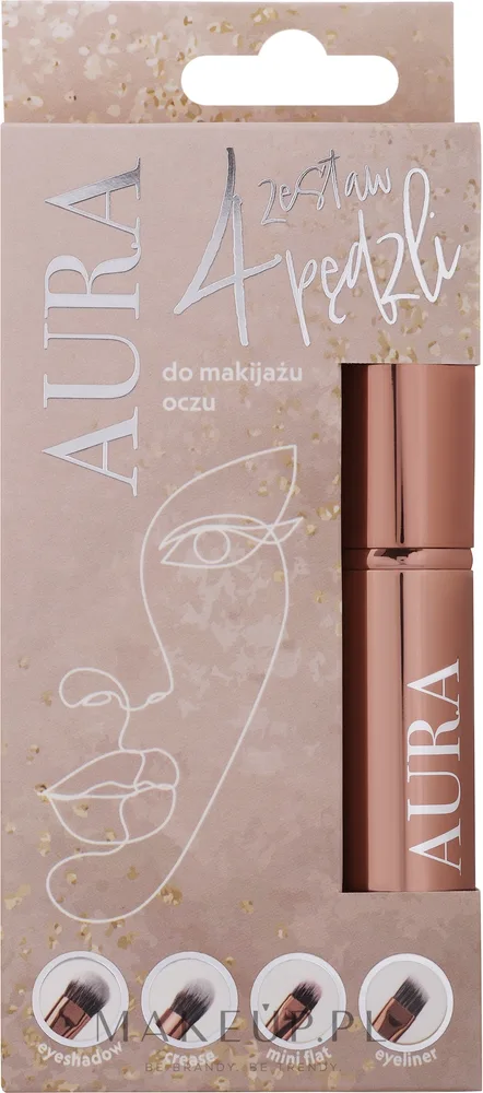 Набор кистей для макияжа глаз Aura Cosmetics 4 шт. медное золото в тубусе