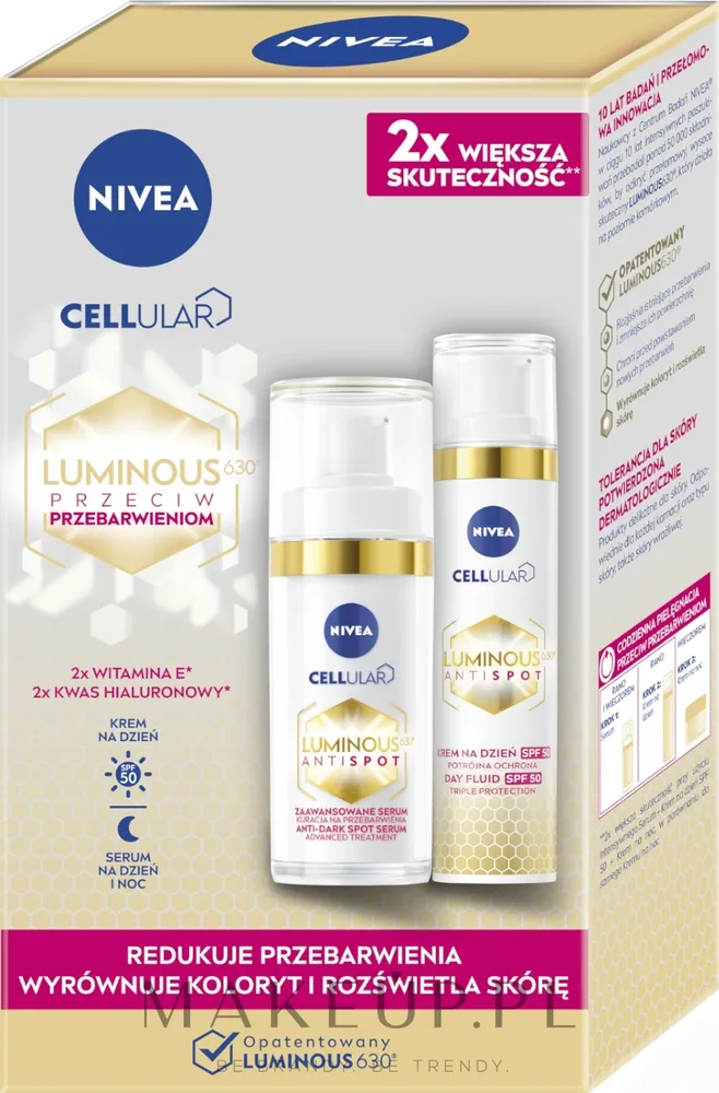 Набор для лица NIVEA Cellular Luminous630 дневной флюид SPF50 и сыворотка для ухода за кожей с неровным тоном 40+30 мл