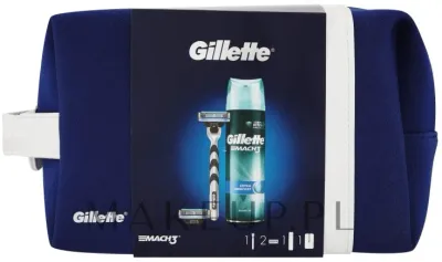 Набор Gillette Mach 3 Extra Comfort гель для бритья 200 мл станок 2 сменные кассеты и косметичка