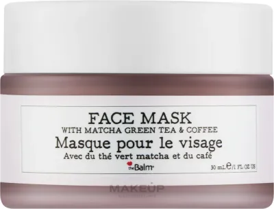 TheBalm To The Rescue Face Mask — увлажняющая маска для лица с зелёным чаем матча и кофе, 30 мл
