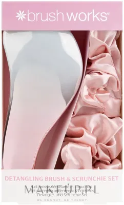 Набор Brushworks Detangling Brush & Scrunchie расческа для распутывания и 2 атласные резинки розовый