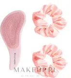 Набор Brushworks Detangling Brush & Scrunchie расческа для распутывания и 2 атласные резинки розовый — фото 2