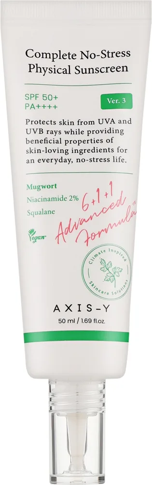 Солнцезащитный крем для лица Axis-Y Complete No-Stress Physical Sunscreen SPF 50+ с оксидом цинка 50 мл