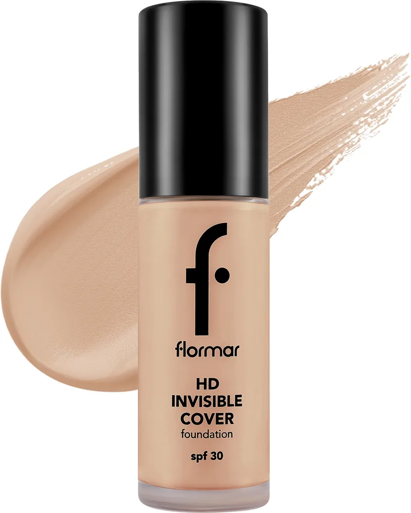 Тональная основа Flormar HD Invisible Cover Foundation SPF 30 сияющая, 30 мл, оттенок 040 - Light Ivory