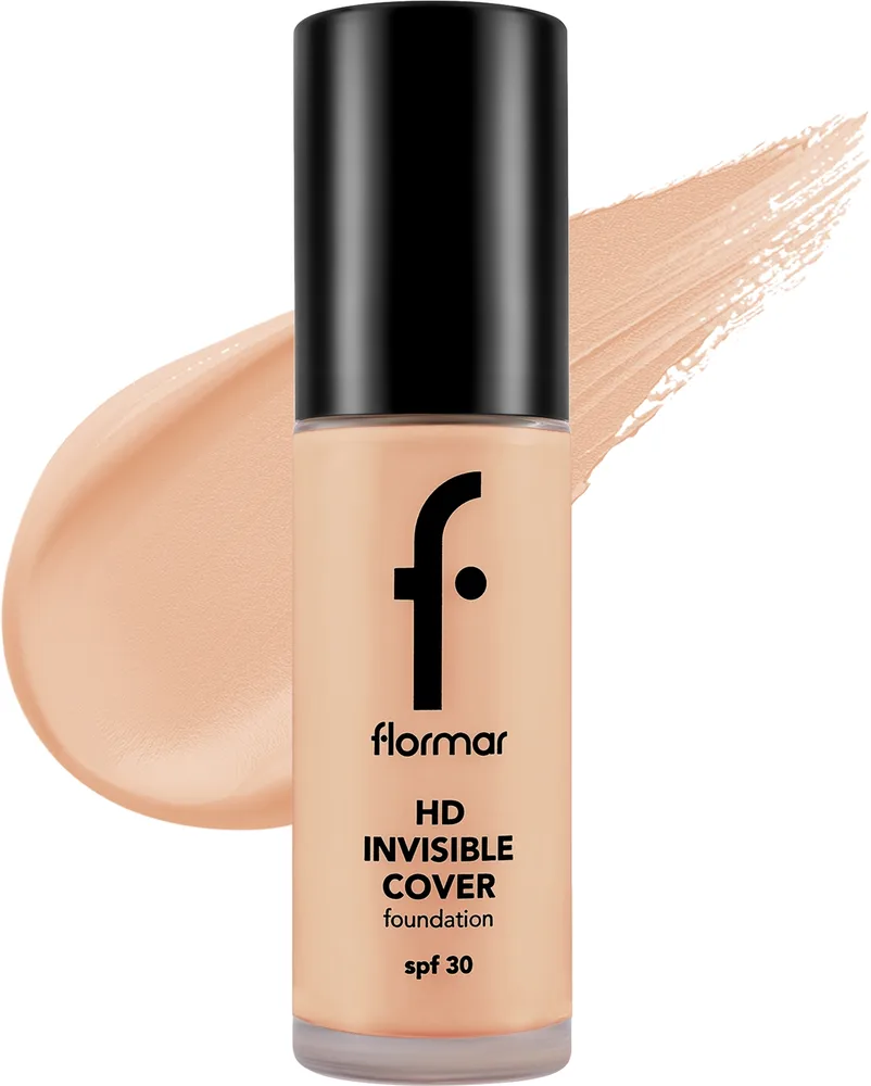 Тональная основа Flormar HD Invisible Cover Foundation SPF 30 сияющая, 30 мл, оттенок 100 - Medium Beige
