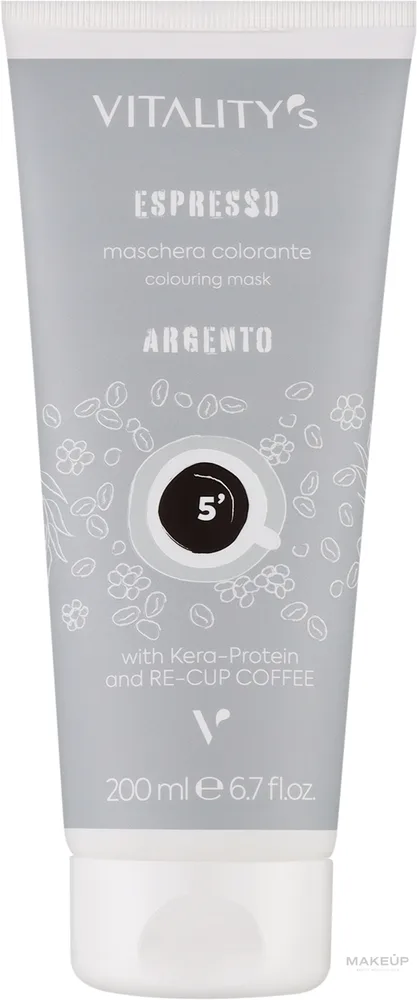 Тонирующая маска для окрашенных волос Vitality's Art Espresso без аммиака, экстракт кофе, растительный протеин, обновление цвета, 200 мл, оттенок Argento
