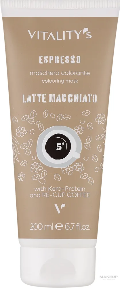 Тонирующая маска для окрашенных волос Vitality's Art Espresso без аммиака, экстракт кофе, растительный протеин, обновление цвета, 200 мл, оттенок Latte Macciato