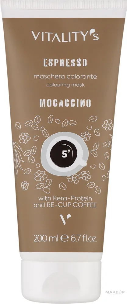 Тонирующая маска для окрашенных волос Vitality's Art Espresso без аммиака, экстракт кофе, растительный протеин, обновление цвета, 200 мл, оттенок Mocaccino