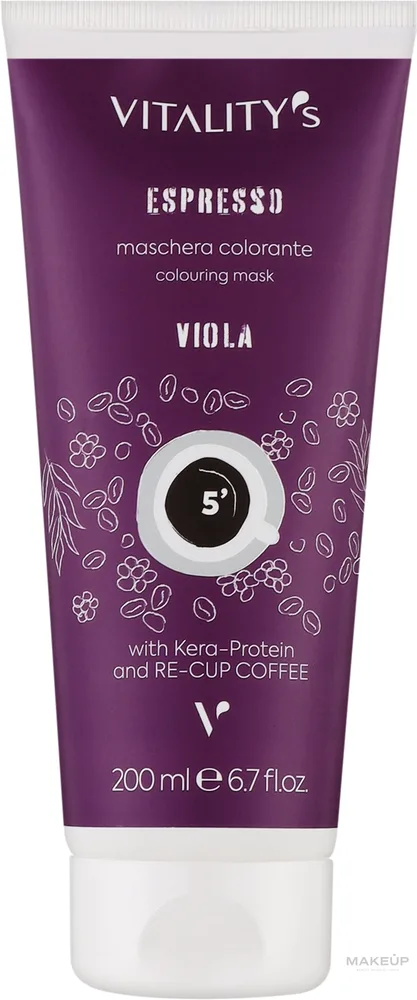 Тонирующая маска для окрашенных волос Vitality's Art Espresso без аммиака, экстракт кофе, растительный протеин, обновление цвета, 200 мл, оттенок Viola