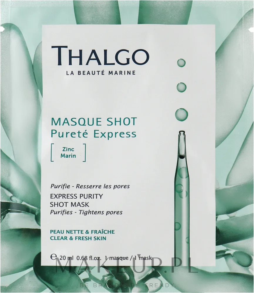 Thalgo Purete Marine Masque Shot Purete Express — освежающая тканевая маска для лица с комплексом морских водорослей, 20 мл