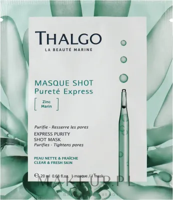 Thalgo Purete Marine Masque Shot Purete Express — освежающая тканевая маска для лица с комплексом морских водорослей, 20 мл