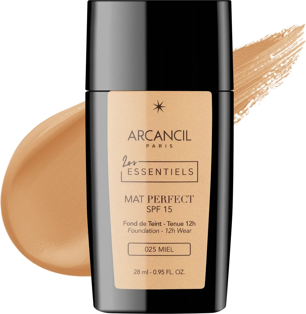 Тональная основа Arcancil Paris Les Essentiels Mat Perfect SPF 15 веганская матирующая, 28 мл, оттенок 025 - Miel