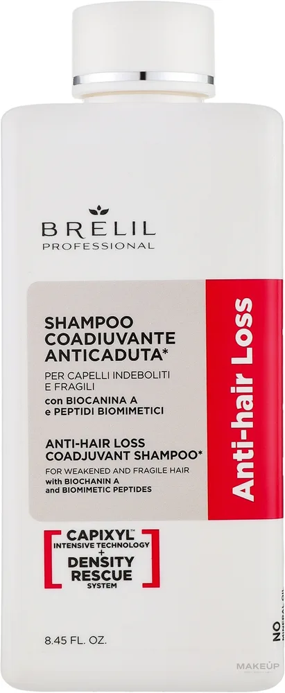 Шампунь Brelil Anti-Hair Loss против выпадения волос, с комплексом CAPIXYL, красным клевером и пептидами, 1000 мл