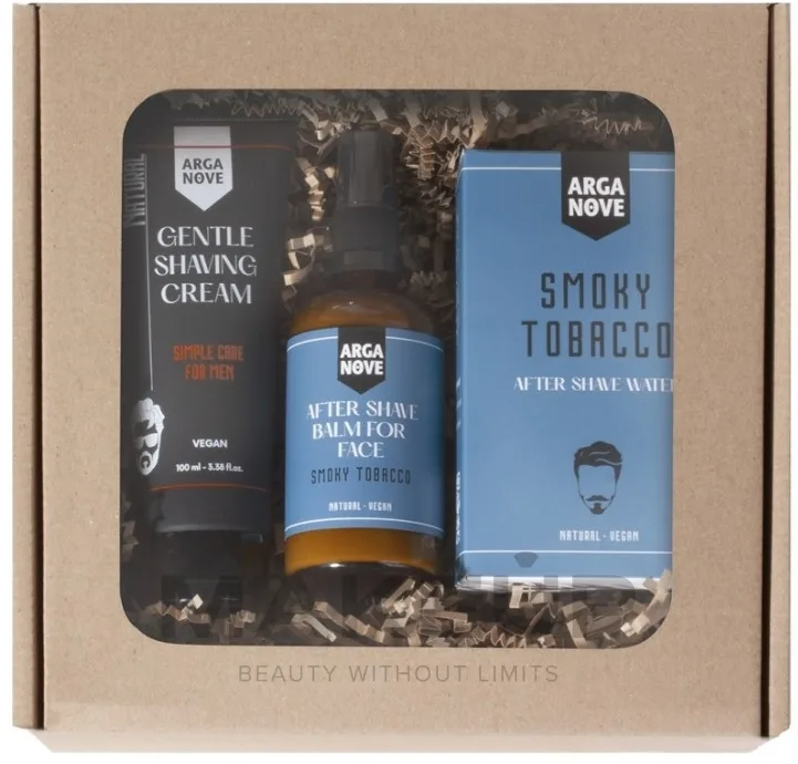 Мужской набор для бритья Arganove Smoky Tobacco крем вода и бальзам после бритья с арганой и женьшенем 3x100 мл