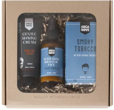 Мужской набор для бритья Arganove Smoky Tobacco крем вода и бальзам после бритья с арганой и женьшенем 3x100 мл