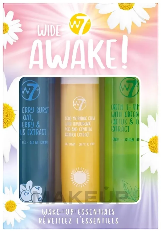Набор для лица W7 Wide Awake! тоник гель для умывания и дневной крем с зеленым чаем кактусом и овсом 120+120+50 мл уценка