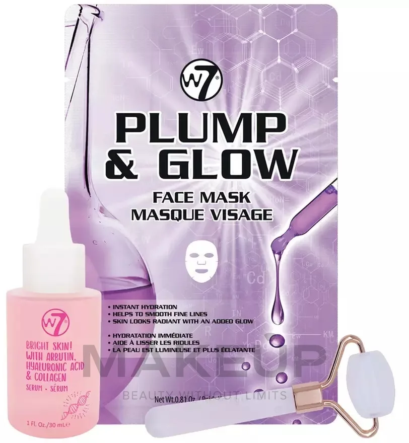 Набор для лица W7 Glowout! сыворотка тканевая маска и роликовый массажер с глицерином 30+23 мл уценка