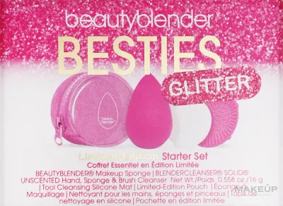 Набор Beautyblender Glitter Starter Set спонж для макияжа с блестками твердое мыло 16 г силиконовый коврик и косметичка