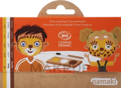 Namaki Lion Giraffe набор для аквагрима детский на 3 цвета, краски на водной основе, кисть и 2 трафарета, лев и жираф