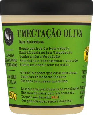 Питательная маска для волос Lola From Rio Umectação Oliva для повреждённых волос, оливковое масло, масло сал, аминокислоты, 200 г