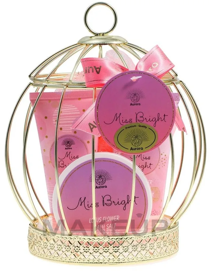 Набор Aurora Miss Bright Lotus Flower соль для ванны 70 г гель для душа 60 мл лосьон для тела 60 мл и мочалка