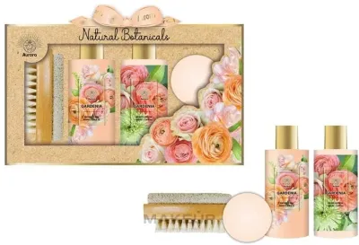 Набор Aurora Natural Botanicals гель для душа 100 мл лосьон для тела 100 мл щетка-пемза и бомбочка для ванны