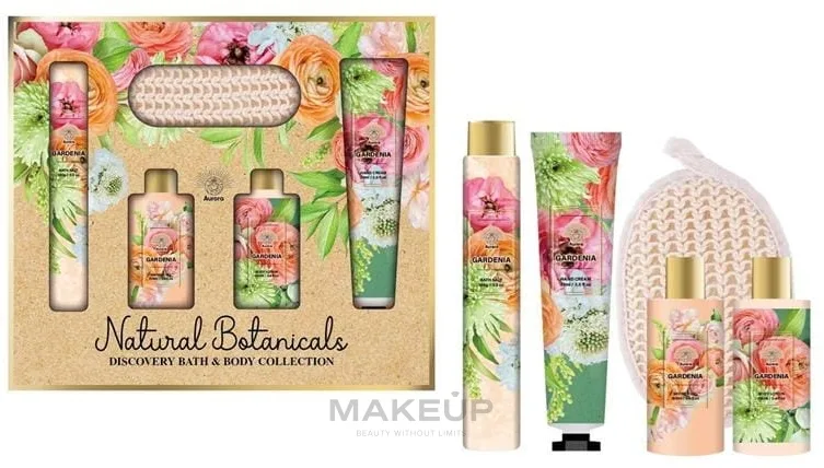 Набор для тела Aurora Natural Botanicals соль для ванны гель лосьон крем для рук и рукавица с гарденией