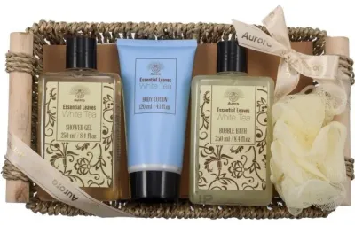 Набор Aurora Essential Leaves White Tea гель для душа 250 мл лосьон 120 мл пена для ванны и другие средства