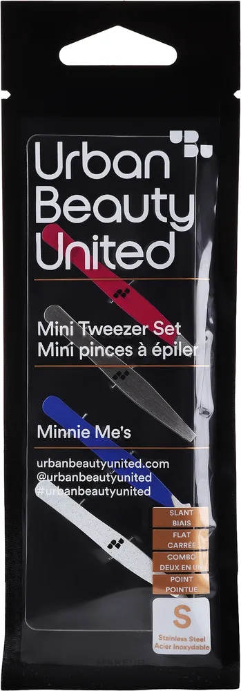Набор мини-пинцетов для бровей UBU Minnie Me's 4 шт розовый серебристый синий и белый