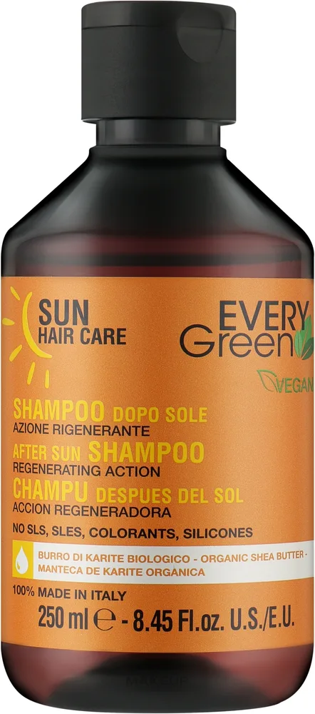 Шампунь EveryGreen After Sun восстанавливающий, после солнца, с маслом ши и зелёным чаем, для сухих волос, 250 мл