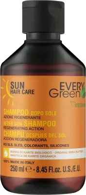 Шампунь EveryGreen After Sun восстанавливающий, после солнца, с маслом ши и зелёным чаем, для сухих волос, 250 мл