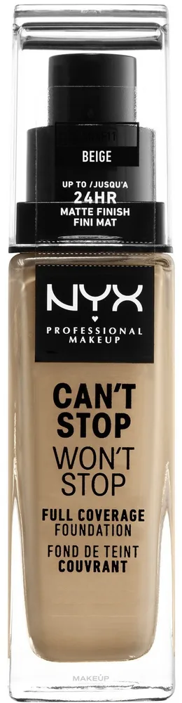 Тональная основа NYX Professional Makeup Can't Stop Won't Stop матирующая стойкая, 30 мл