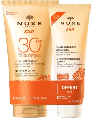 Набор для загара Nuxe Sun лосьон для лица и тела SPF30 и шампунь-гель после загара 2в1 150+100 мл